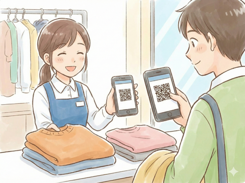 店舗でポイントを貯める様子